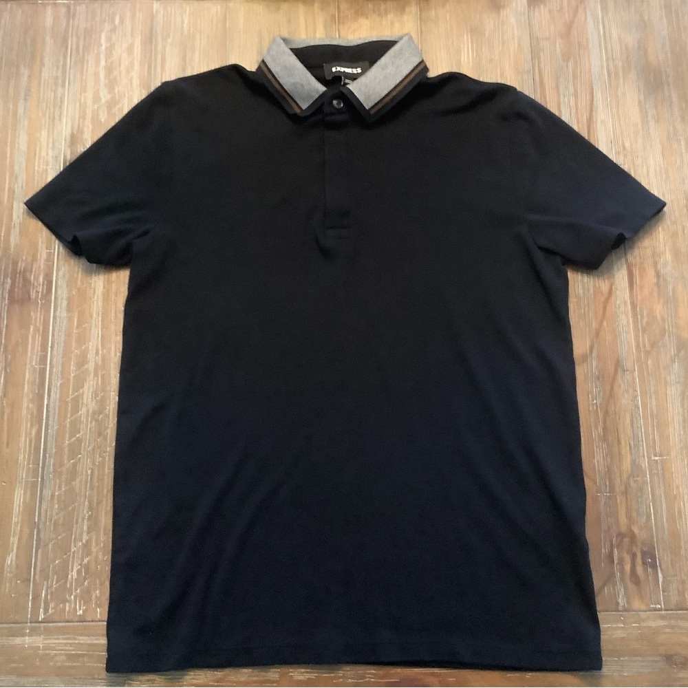 Express Men’s Short Sleeve Jet Black Polo Shirt (S)